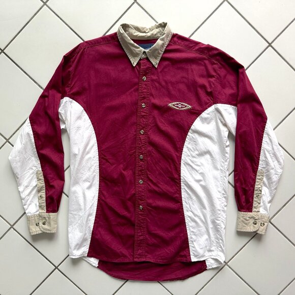 Wrangler brushpopper Western shirt in maroon/white colourblock (men’s M) - Picture 1 of 10